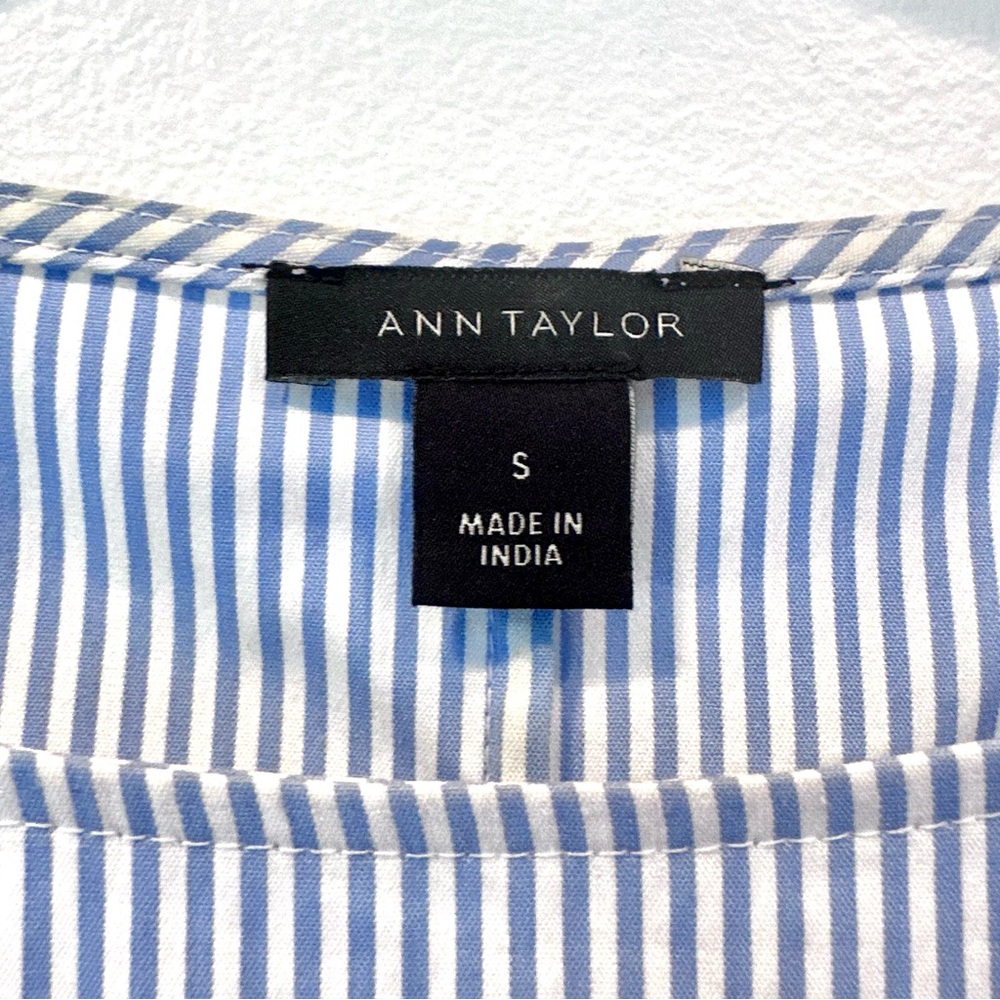 Ann Taylor White Blue Striped Ruffle Flare Sleeve Embroidered Blouse, Size s - Picture 8 of 8